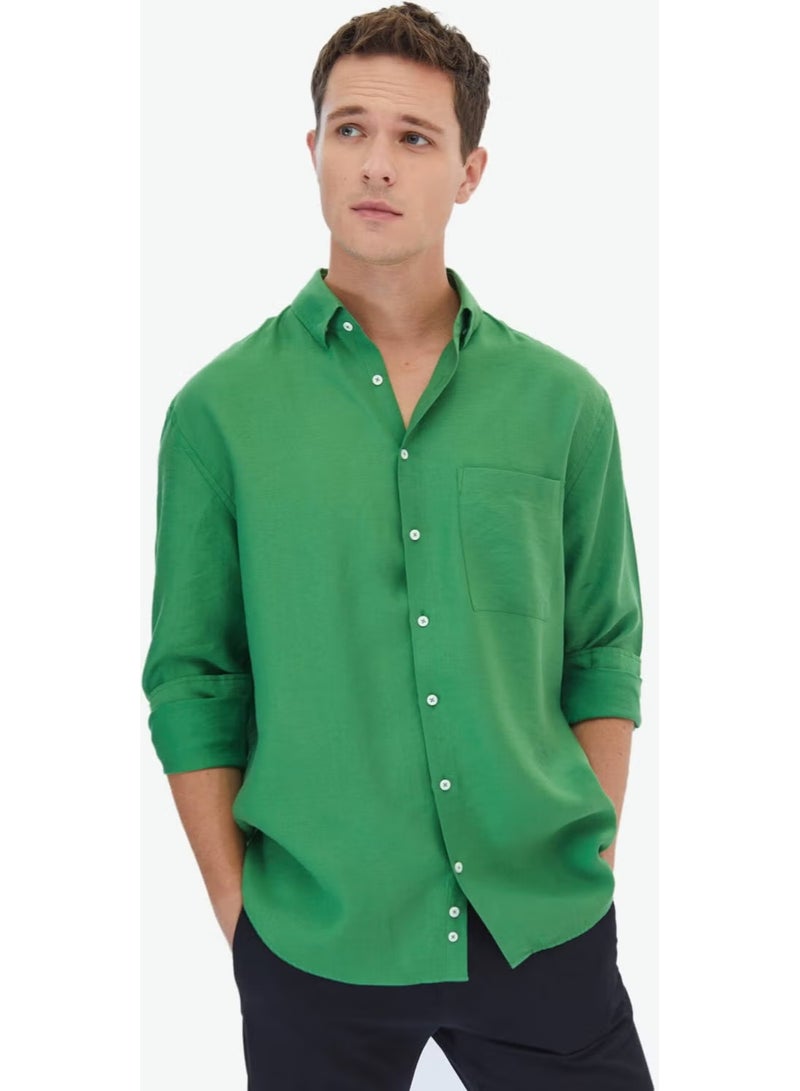 Kip Green Plain Oversize Fit Woven Casual Shirt - Image 4